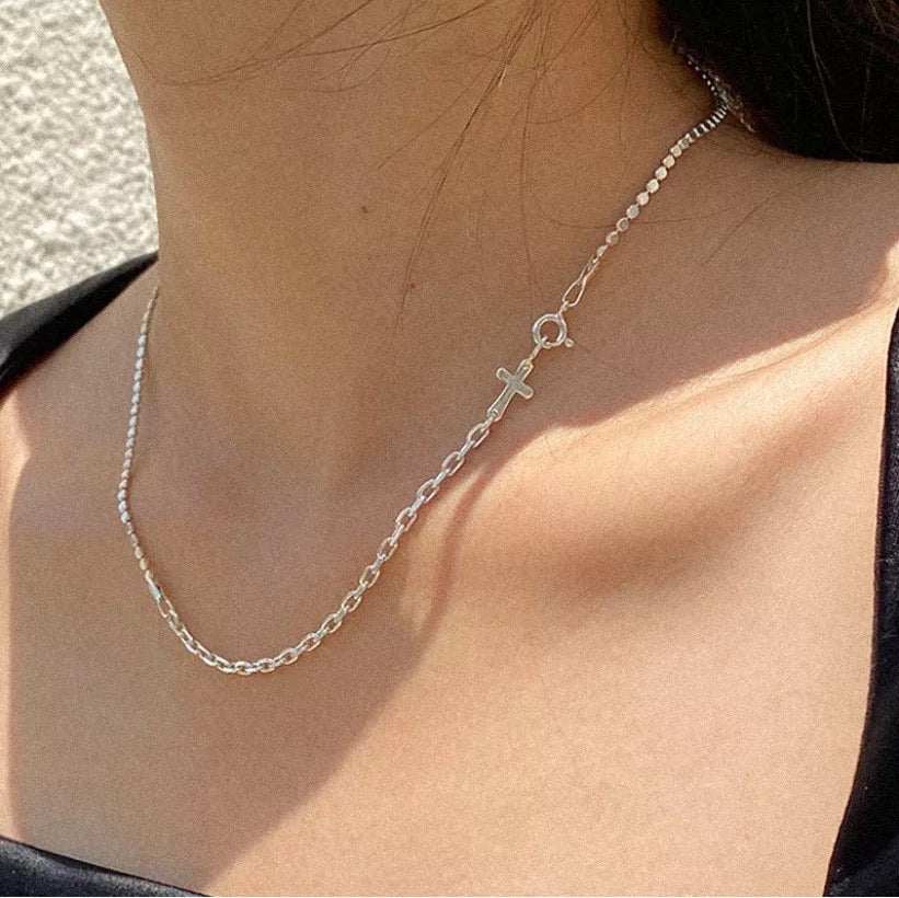 Mix cross silver chain