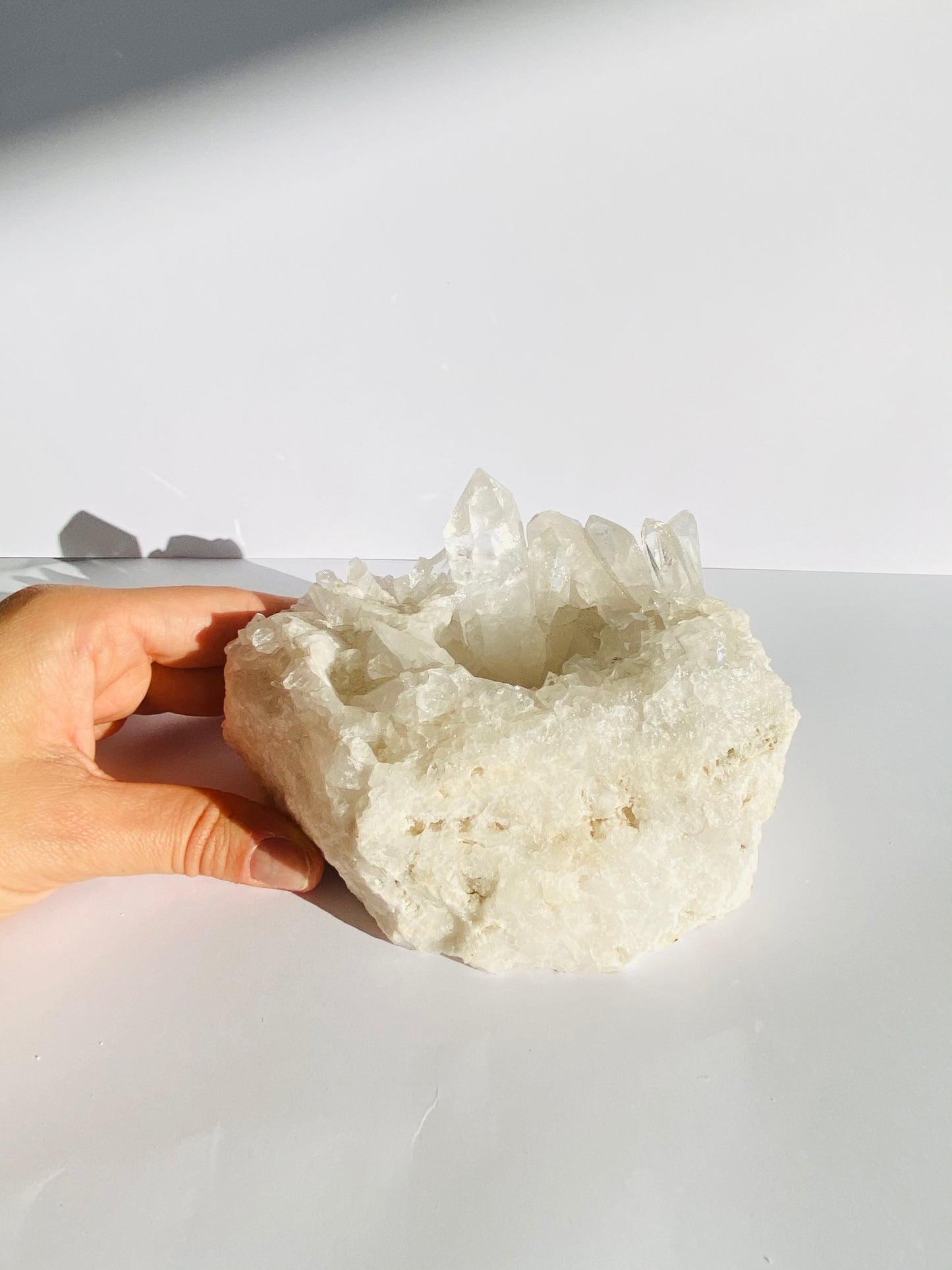 Clear quartz candle holder