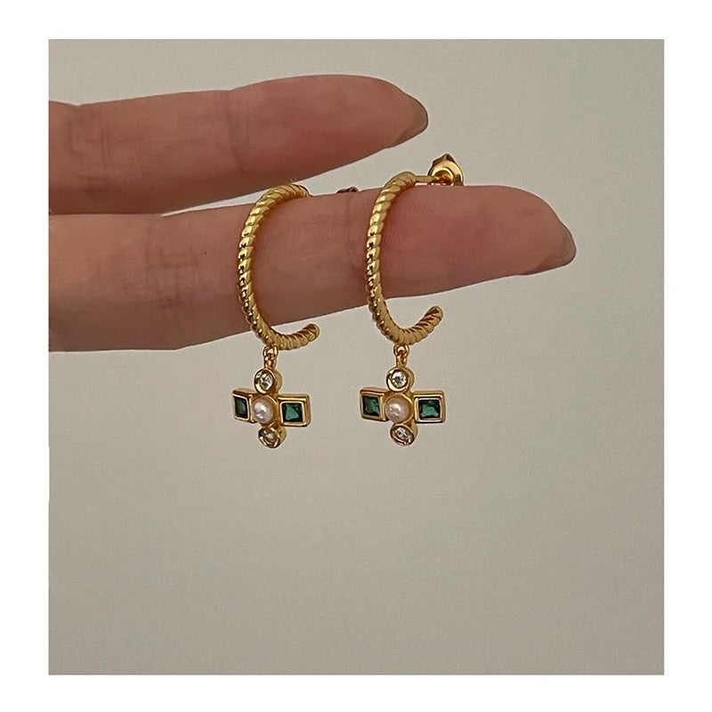 Cross Pearl Hoop