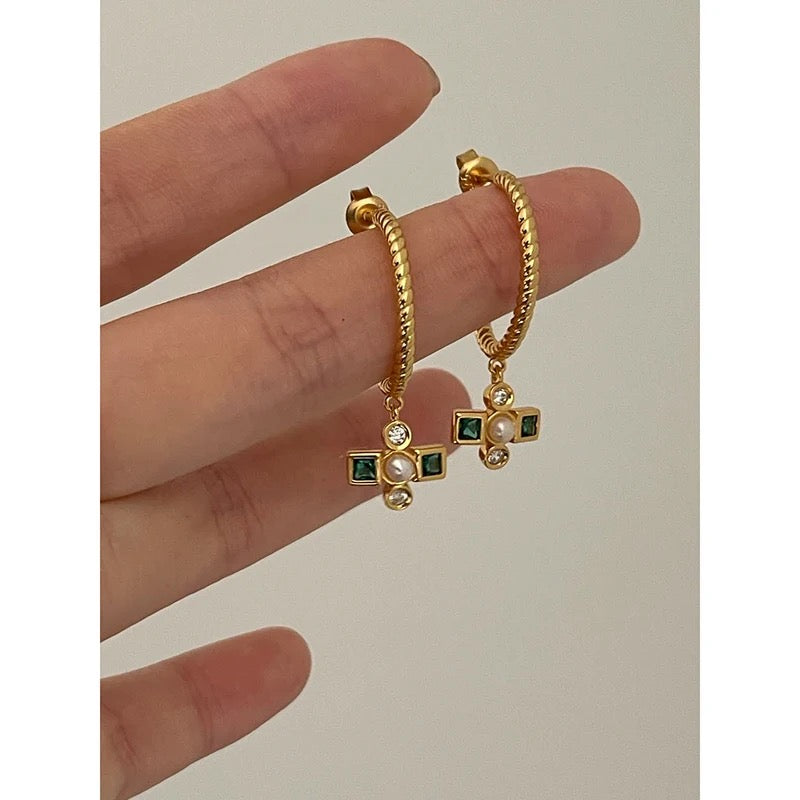 Cross Pearl Hoop