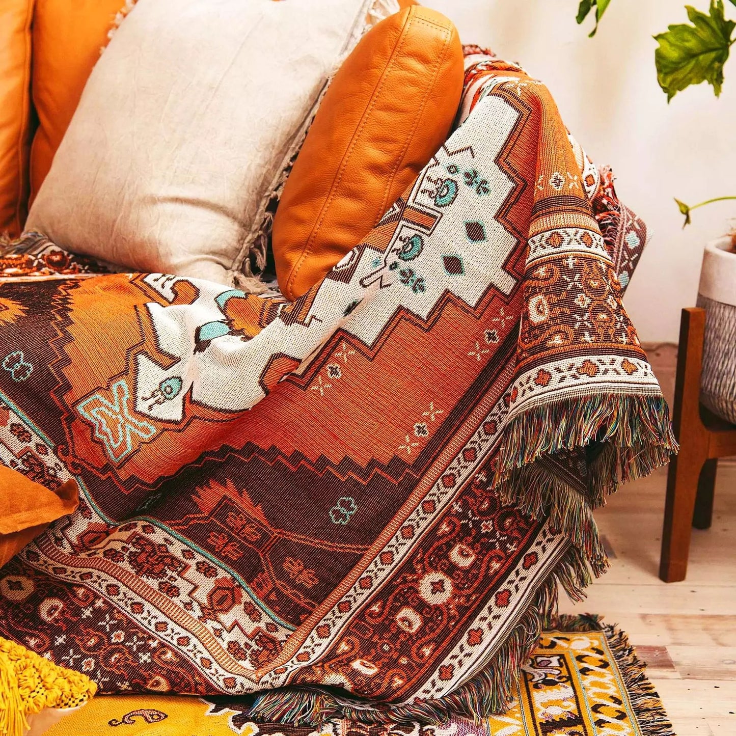 Golden Folk Throw Rug