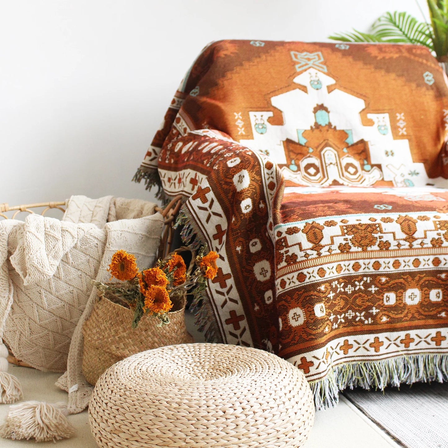 Golden Folk Throw Rug