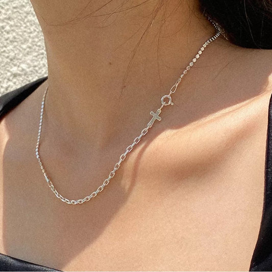 Mix cross silver chain