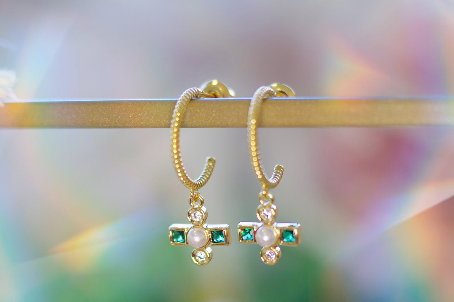 Cross Pearl Hoop