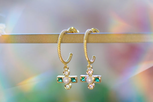 Cross Pearl Hoop