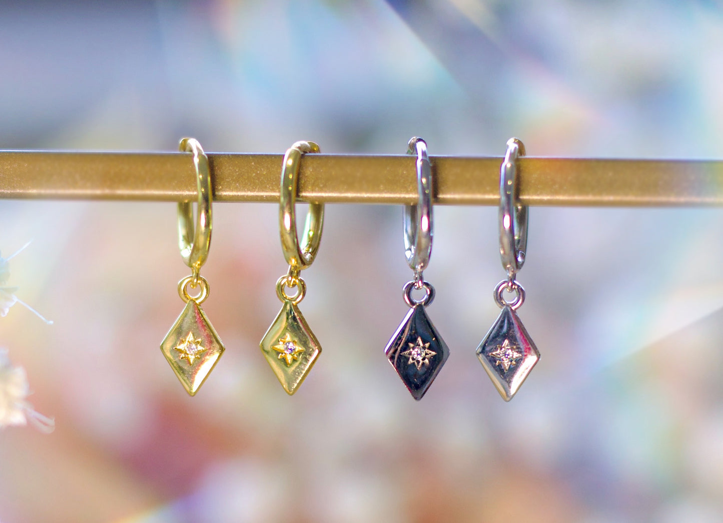 Star hoop silver earring