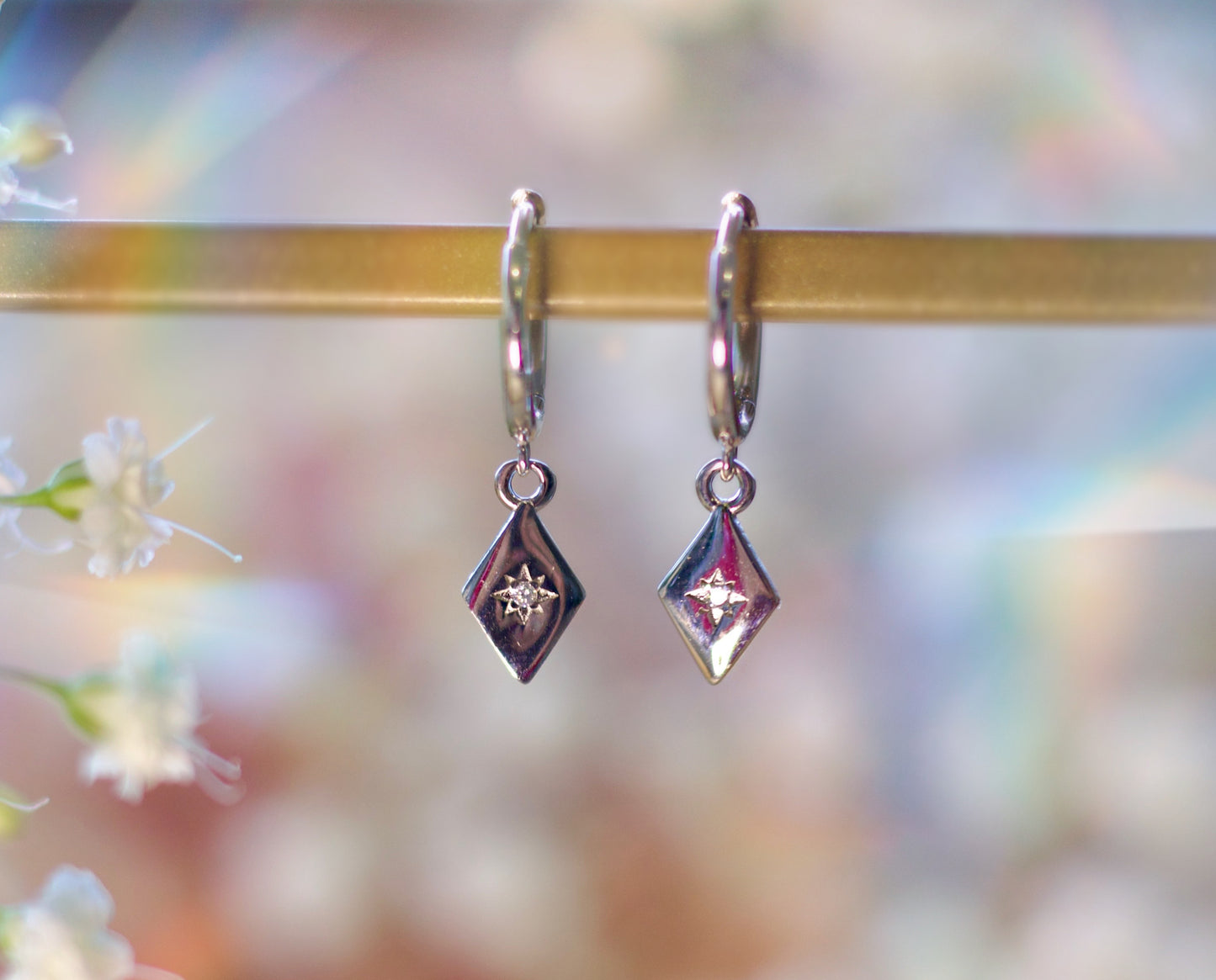 Star hoop silver earring