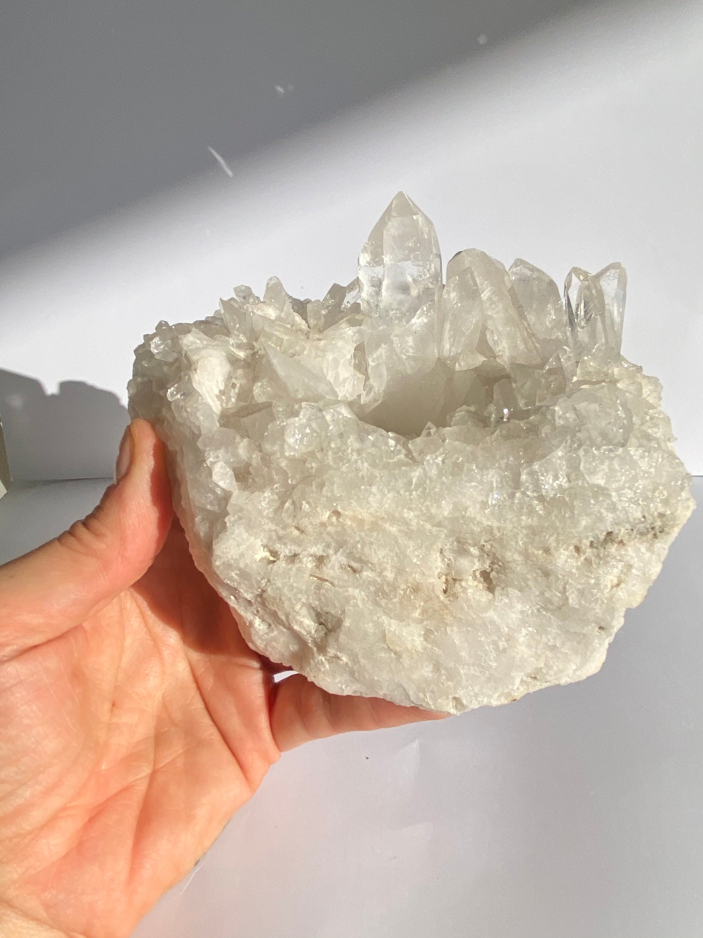 Clear quartz candle holder