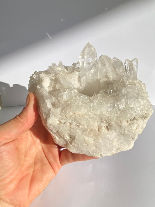 Clear quartz candle holder