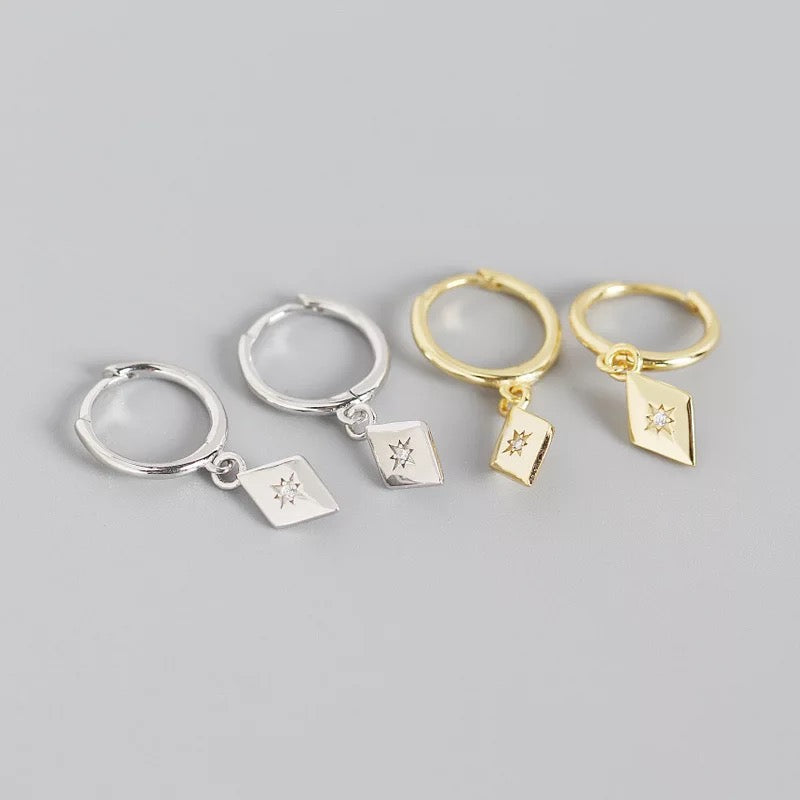 Star hoop silver earring