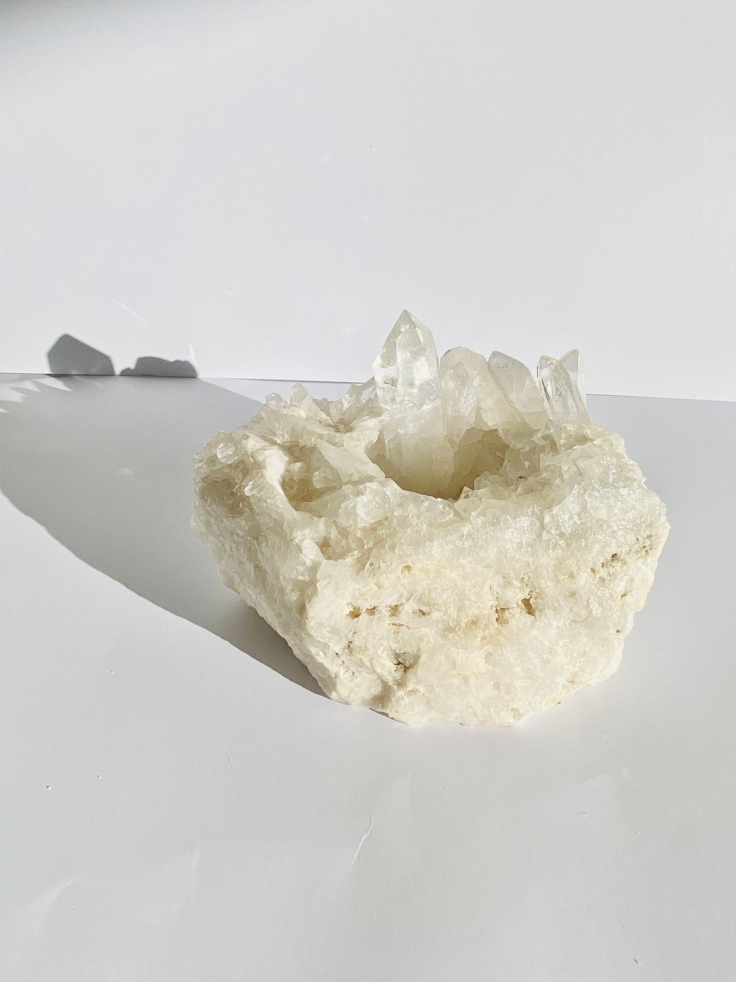 Clear quartz candle holder